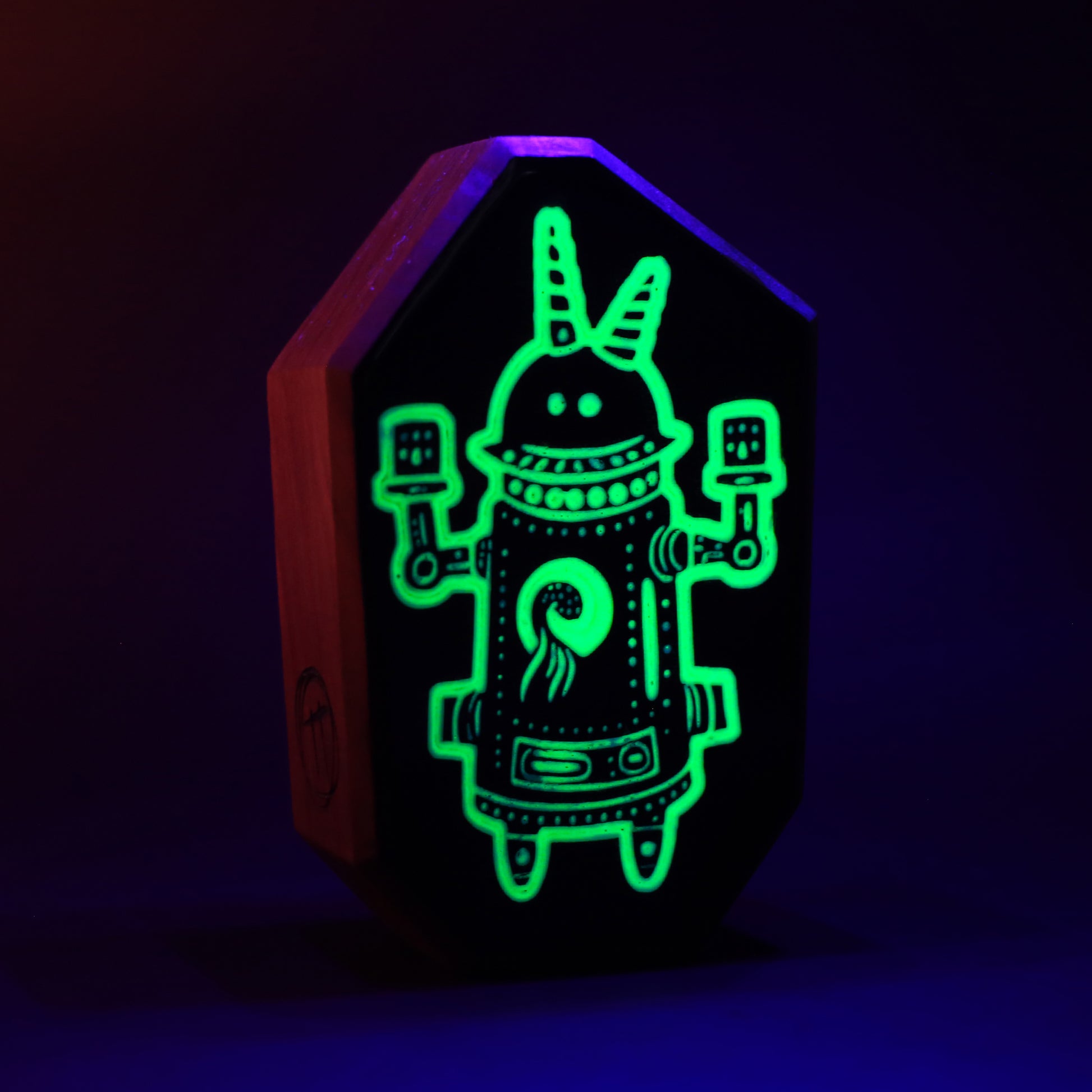 Buzznork robot talisman glowing softly to provide bedtime comfort and safety