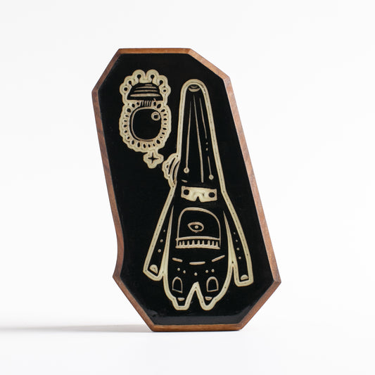 Handcrafted glow-in-the-dark talisman featuring Glimbop and Quazglitz the interdimensional duo