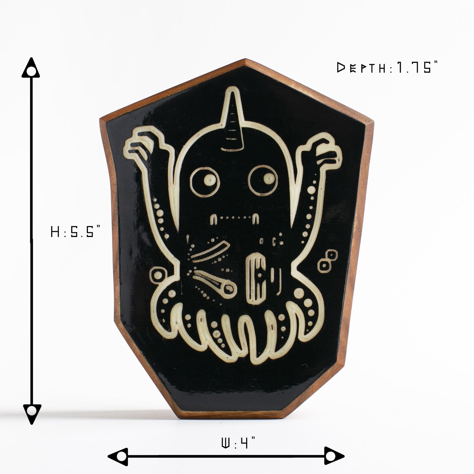 Cherry wood glow talisman featuring Jellywobble the colorful cuttlefish protector