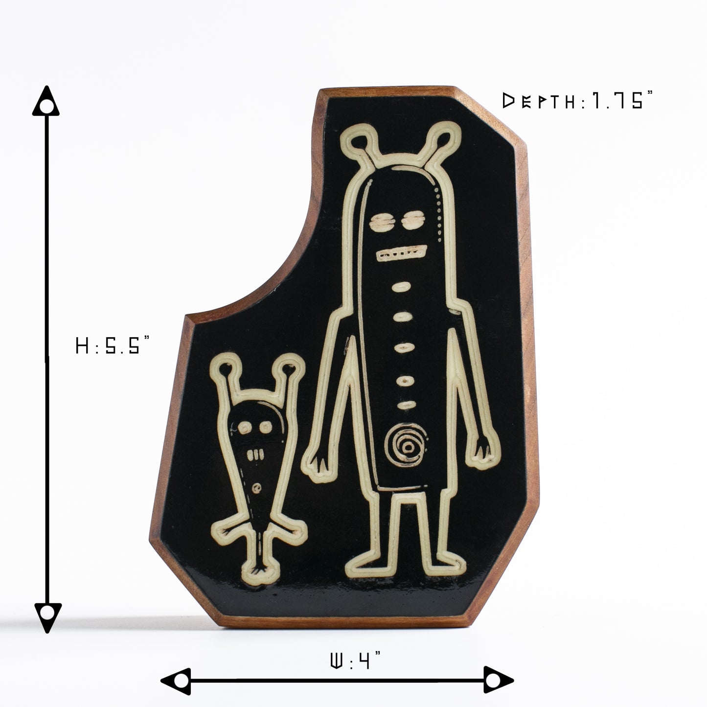 Cherry wood glow talisman featuring Nixblip and Blizmor the bedtime protectors