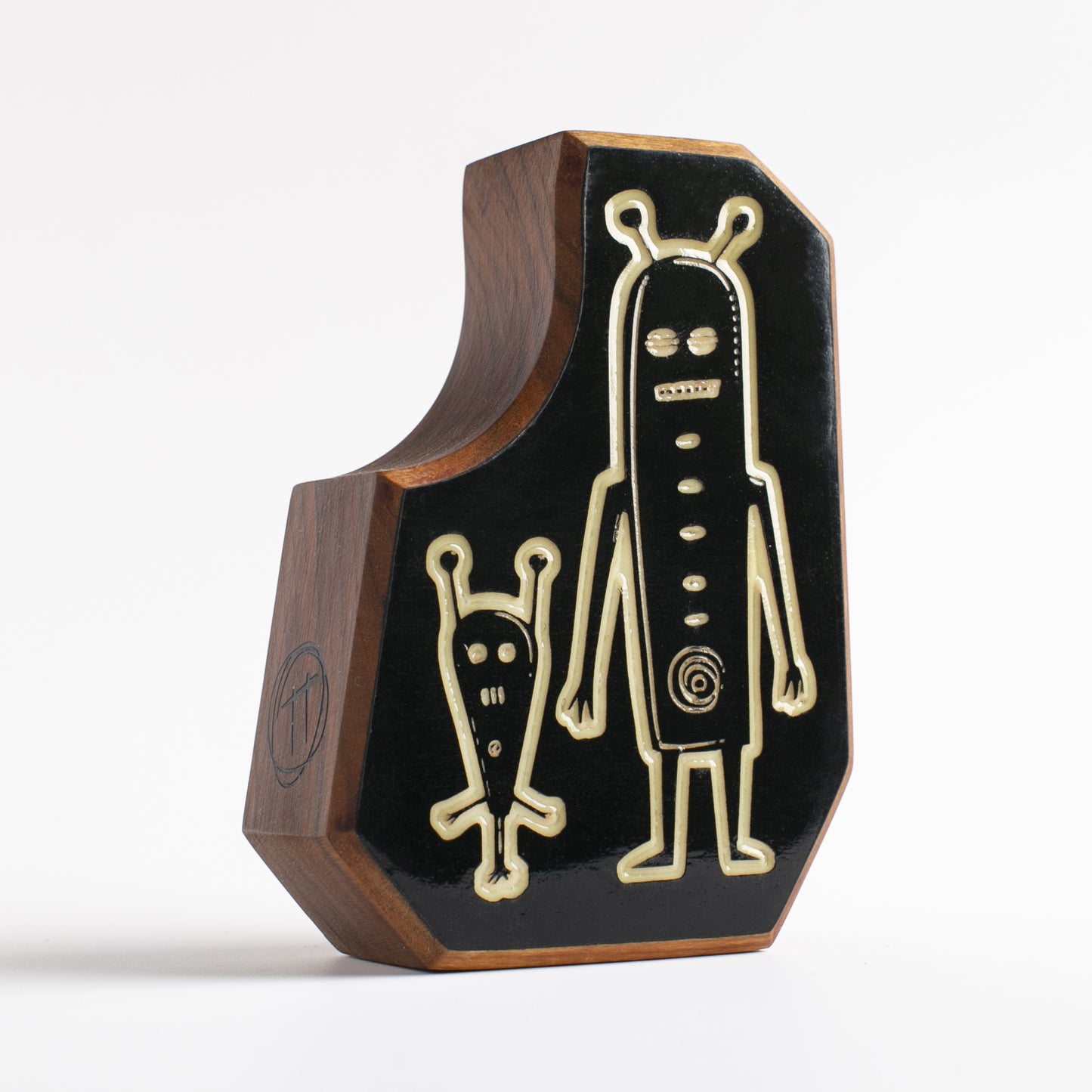 Cherry wood talisman with Nixblip and Blizmor design for bedtime comfort