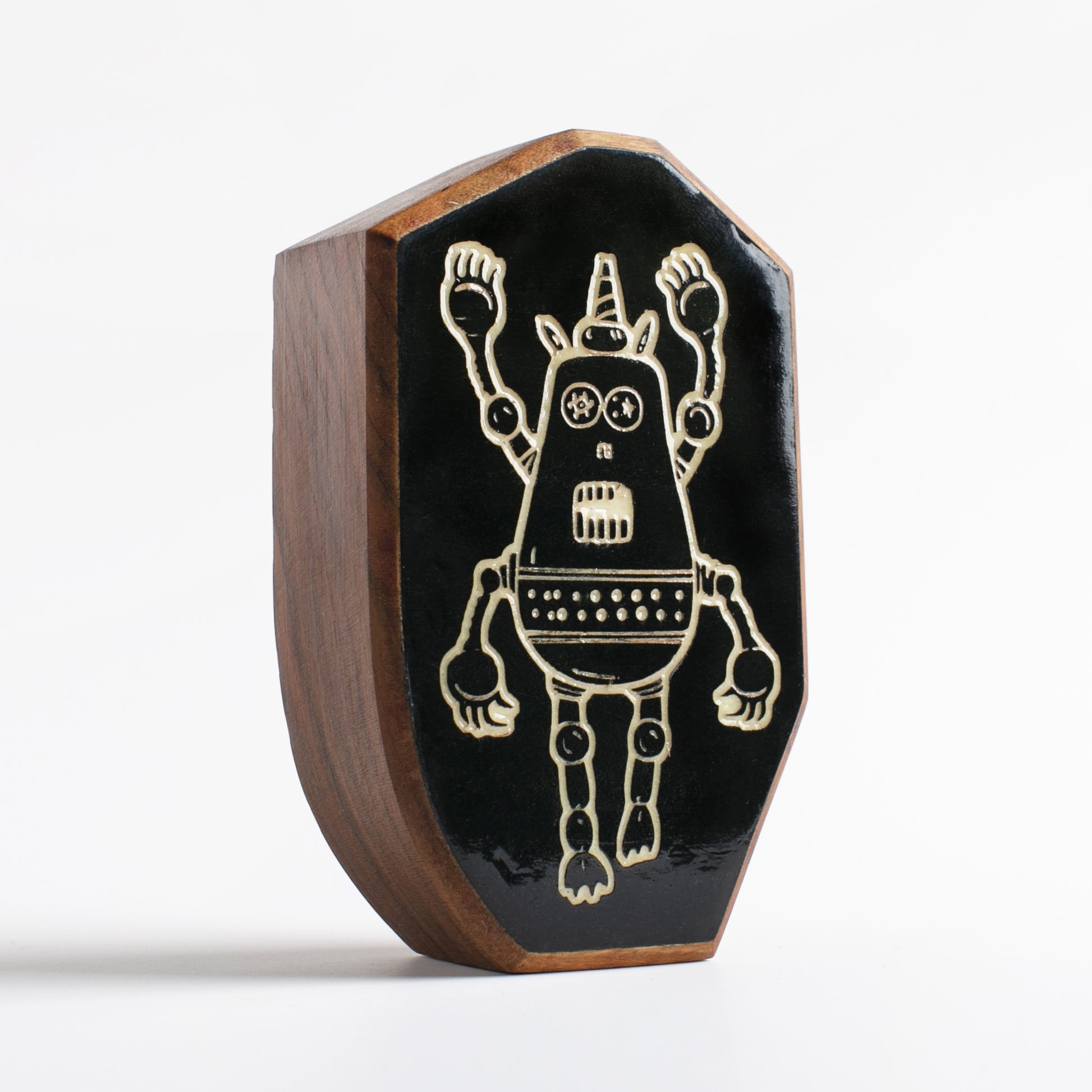 Cherry wood talisman with Plazmorp design offering kids nighttime comfort