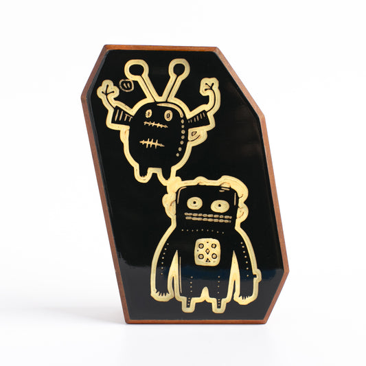 Quixor & Plimby - Handmade Glow-in-the-Dark Robot Guardian Talisman - Wooden Bedtime Protector for Kids