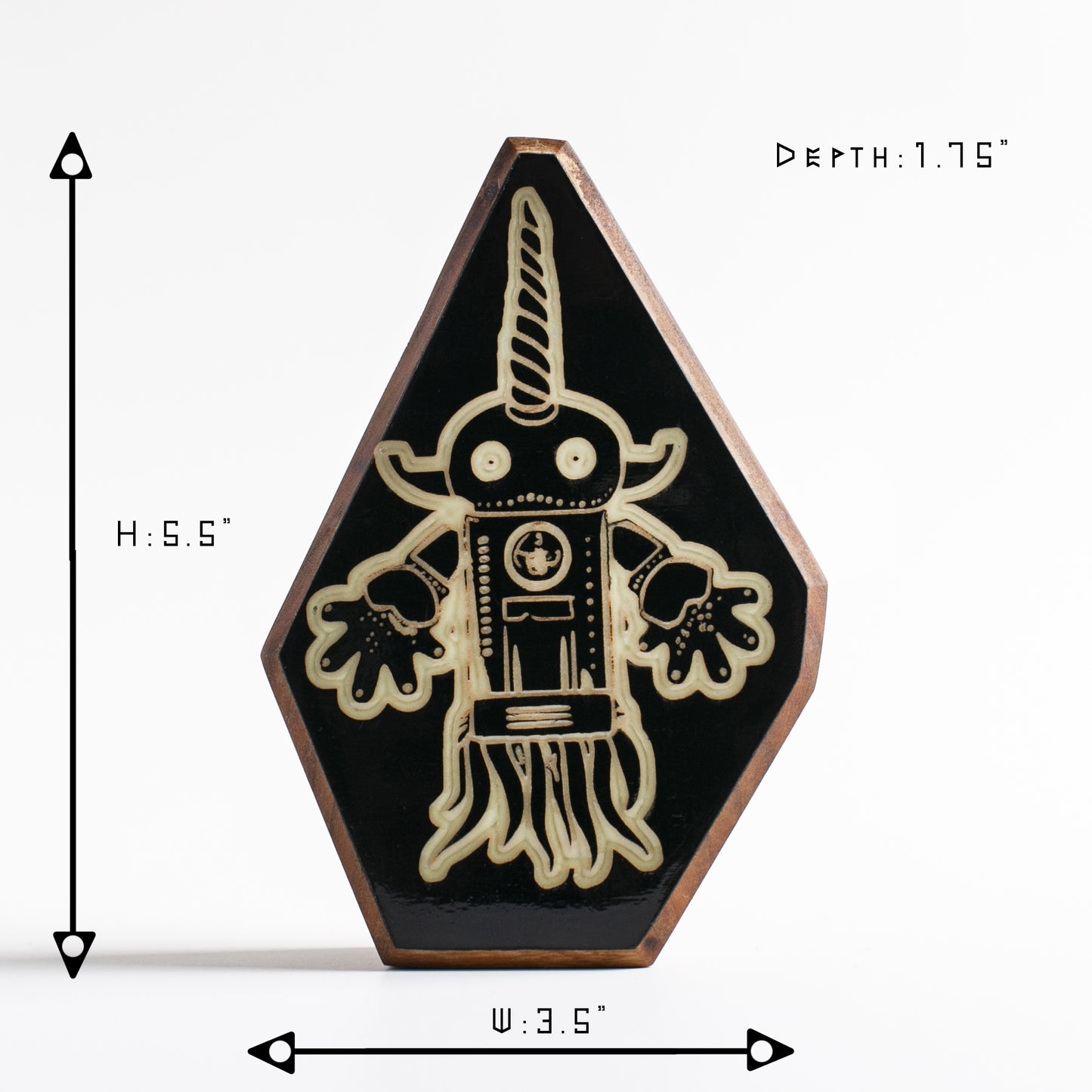 Cherry wood glow talisman featuring Squibnik the dream realm protector