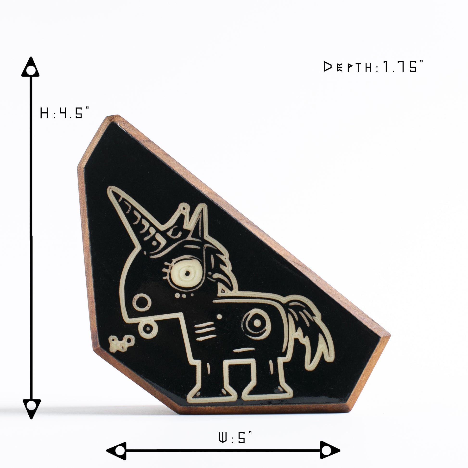 Cherry wood glow talisman featuring Zyglot the enchanting unicorn protector