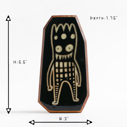 Cherry wood glow talisman featuring Glowbop the magical bedtime companion
