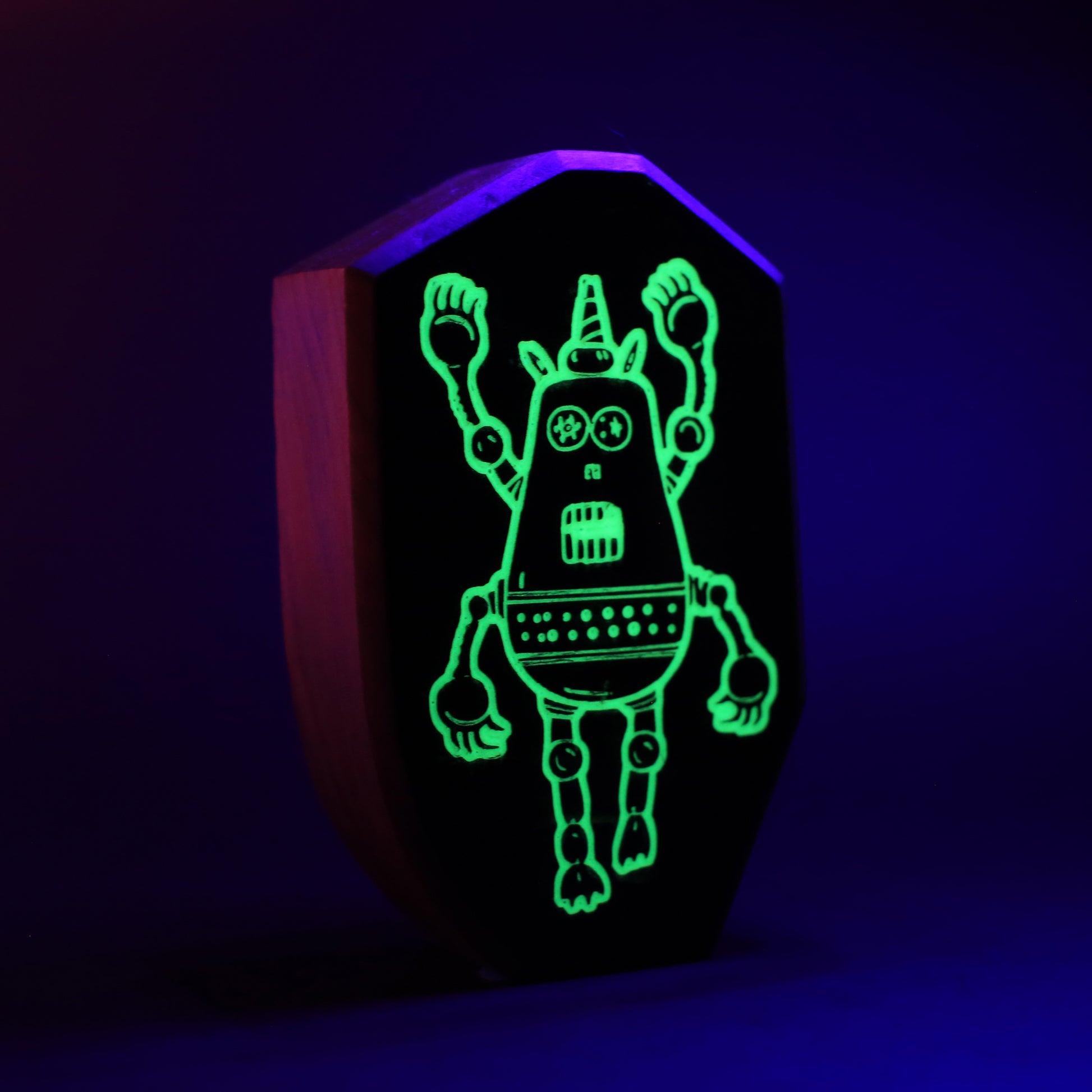 Plazmorp wooden charm glowing softly to create a barrier of light at bedtime
